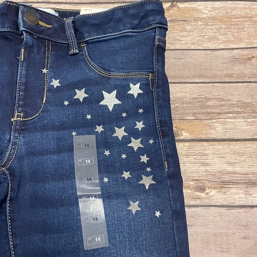 SO Dark Wash Skinny Jeggings Silver Star Accents Stretch Girls 14 NWT Mid Rise - Picture 4 of 11